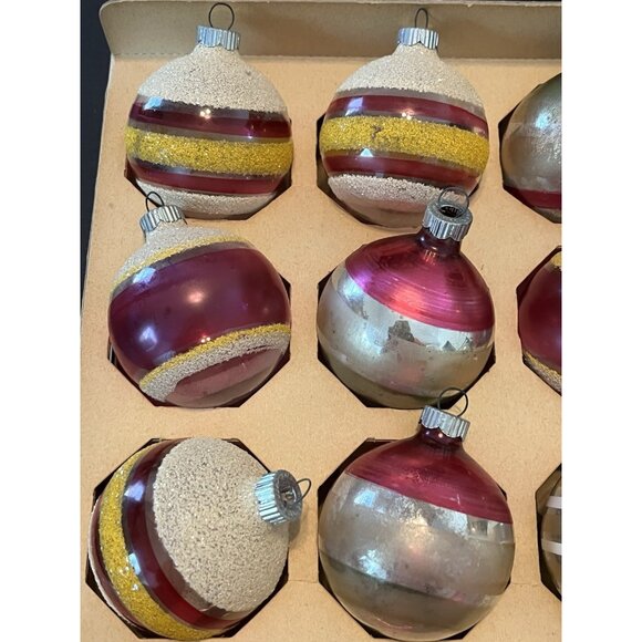 12 Shiny Bright Christmas Ornament Mica 2 " Mercury Glass Some Matching With Box - Picture 2 of 6